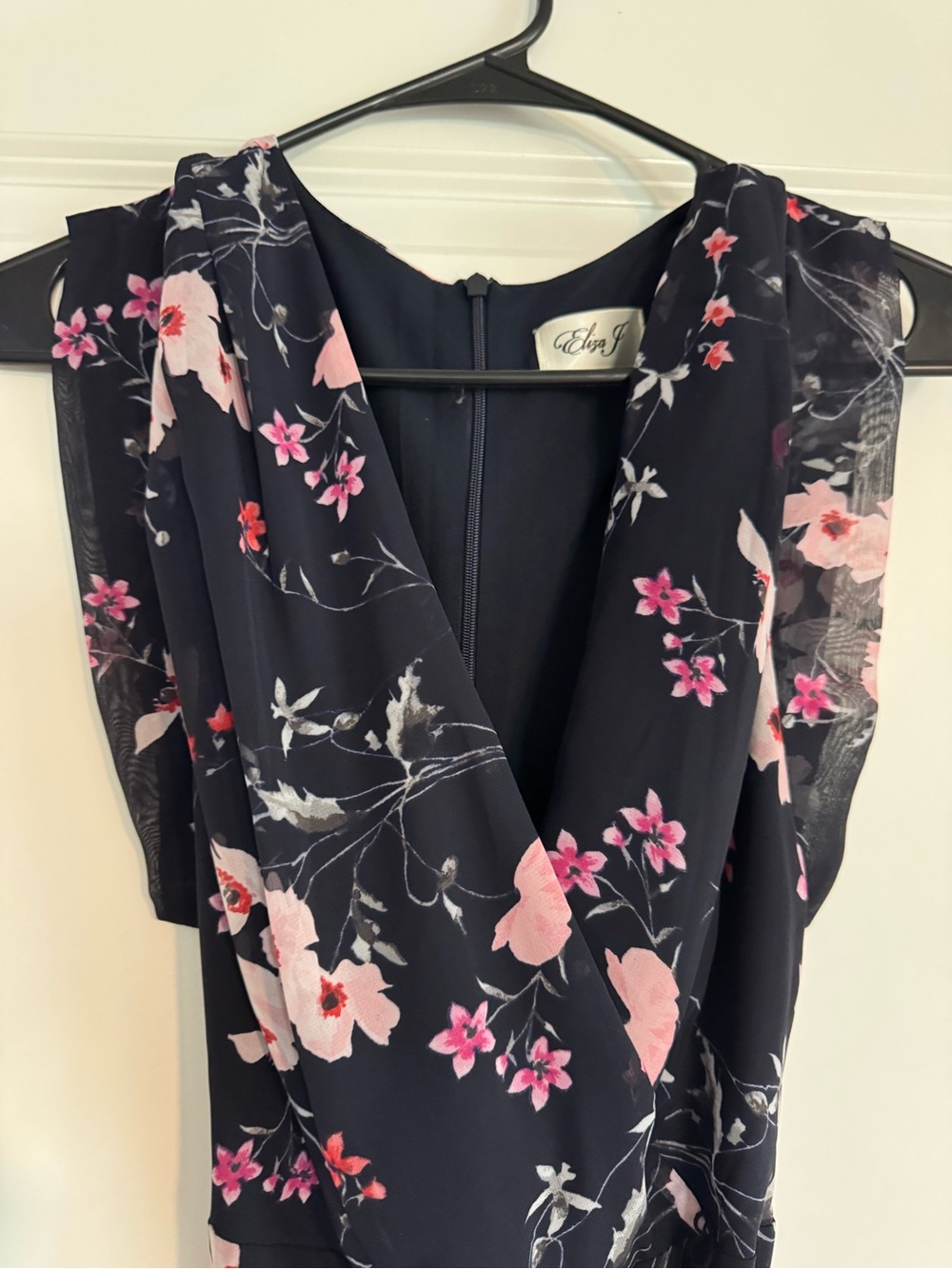Eliza J Navy Floral Wrap Dress with Hot Pink Sash - Picture 4 of 5